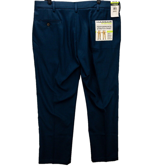 Haggar Chinos Men's 40X30 Pants Blue Stretch Straight Leg Wrinkle Free Polyester - Picture 12 of 13